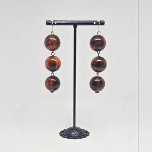 Brown Tortoise Shell Style Beaded Drop Earrings – Retro Statement Jewelry